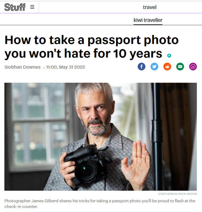 Link to Stuff article and video 'How to take a passport photo you won't hate for 10 years' - 31 May 2022, James Gilberd professional photographer on passport photography, passport photos wellington, how to take a good passport photo, how to avoid bad passport photos, photospace studio 37 Courtenay place wellington new zealand for the best passport and visa photos